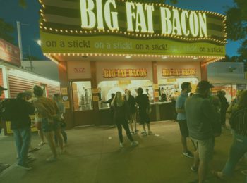 Store front with big fat bacon sign